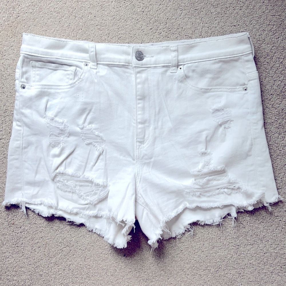 Express White Distressed High Rise Short